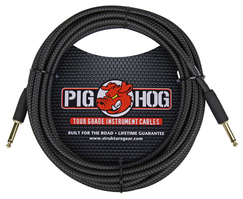 Pig Hog - PCH20BKR PC-H20BKR Right-Angle 1/4" to 1/4" Black Woven Guitar Instrument Cable, 20 Feet