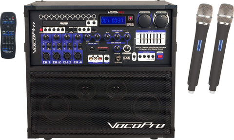 HERO-REC-9 - 120W 4-Channel Multi-Format Portable P.A. System with Digital Recorder/ UHF- Wireless mics
