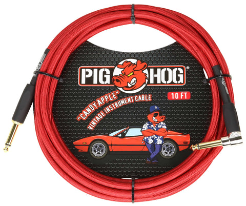 Pig Hog PCH20RAR Right-Angle" to 1/4" Rasta Stripes Guitar Instrument Cable, 20 Feet
