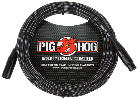 Pig Hog PHM20BBL Black/Blue Woven High Performance XLR Microphone Cable, 20 Feet