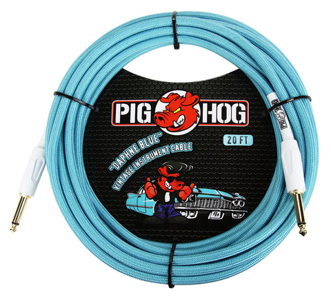 Pig Hog PCH20DBR Right-Angle 1/4" to 1/4" Daphne Blue Guitar Instrument Cable, 20 Feet