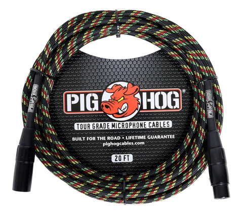 Pig Hog PHM20RAS Rasta Stripe Woven High Performance XLR Microphone Cable, 20 Feet