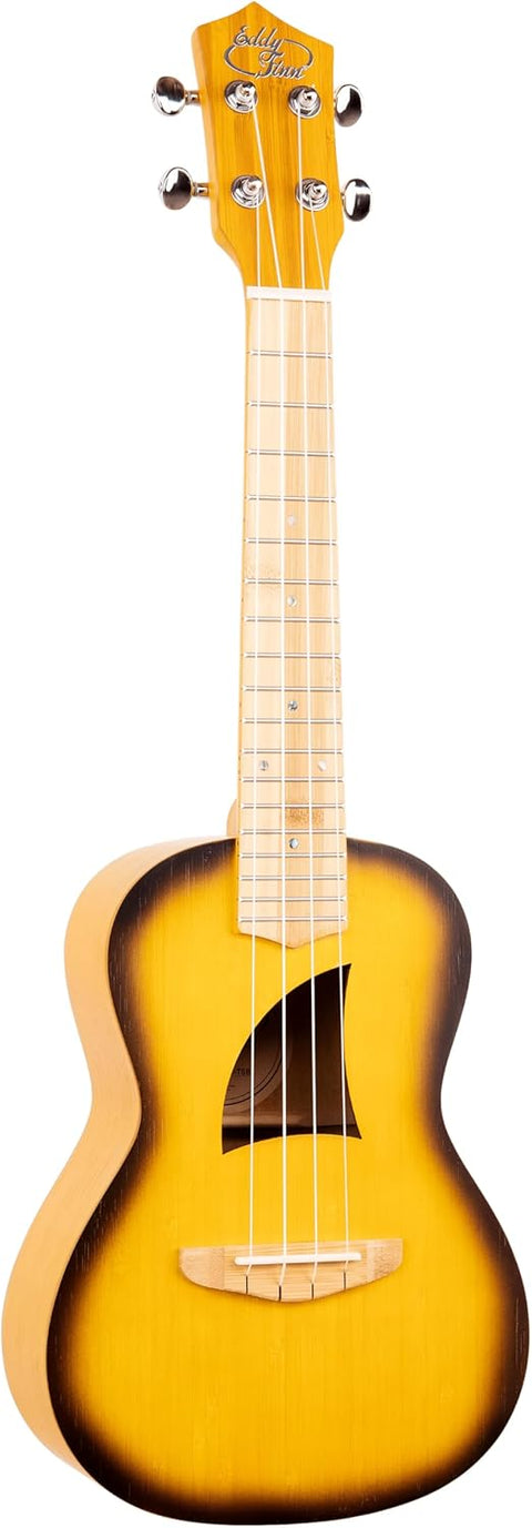 Eddy 4-string Finn Bamboo Beach Ukulele with Gig Bag Sunburst Bamboo Finish Instrument for Beginners and Enthusiasts